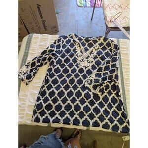 Talbots Navy and White Patterned Top